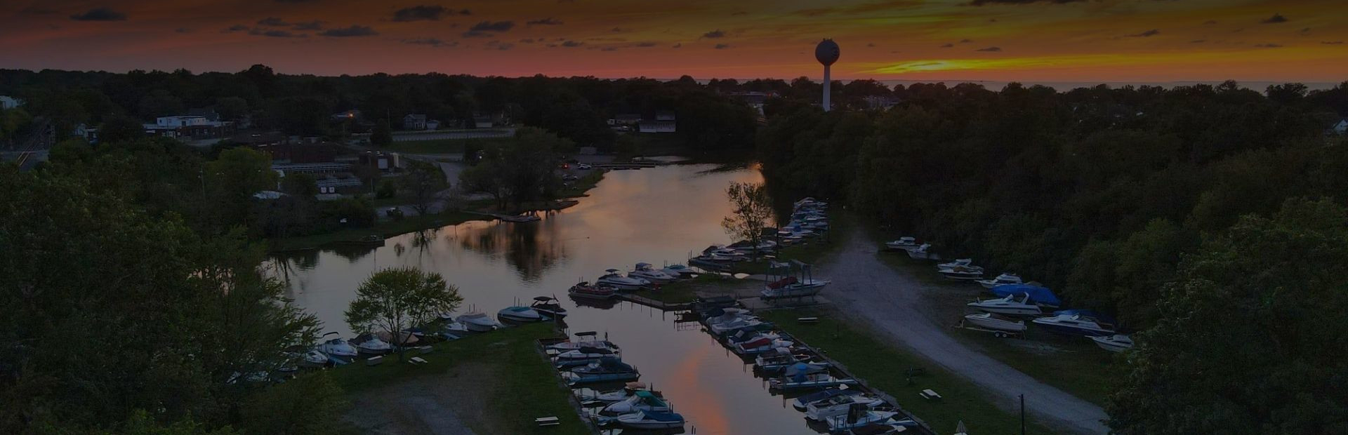 Sunset over the boat docks at Vermilion Marina on the Vermilion River